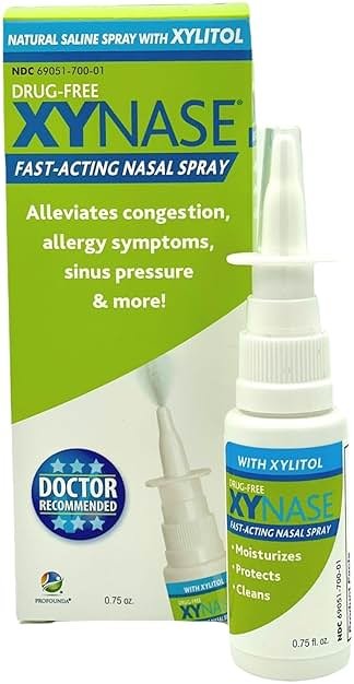 Xynase® Nasal Spray with Xylitol (0.75 fl oz) - All Natural Saline Gentle Relief for Congestion, Allergies, and Sinus Pressure, Safe for All Ages - Product Image
