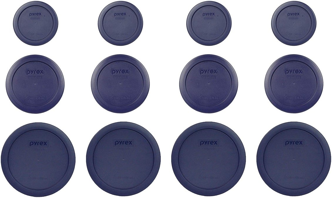 Pyrex (4) 7200-PC 2-Cup & (4) 7201-PC 4-Cup & (4) 7202-PC 1-Cup Blue Food Storage Lids - Made in the USA - Product Image