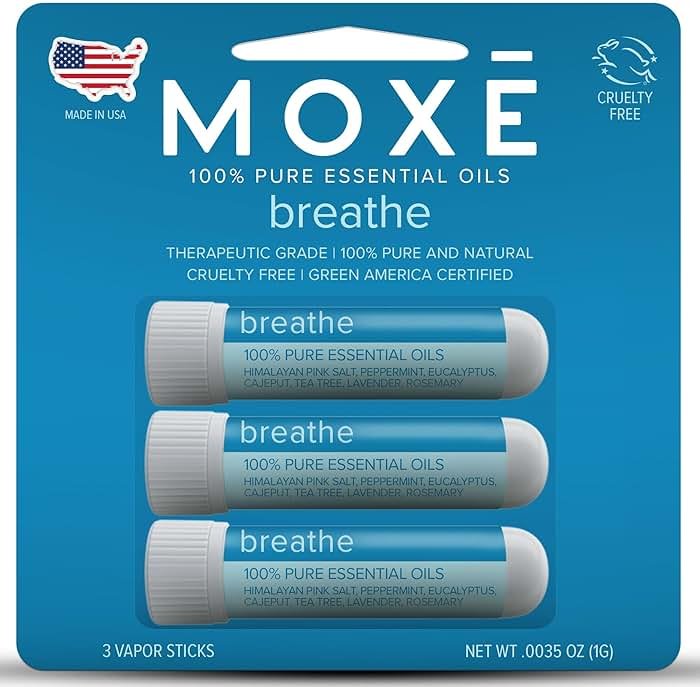 MOXE Breathe | Himalayan Salt Inhaler | Help Clear Congestion, Boost Focus and Improve Breathing | Natural Aromatherapy | Peppermint, Lavender and Tee Tree Essential Oil (3 Pack) - Product Image