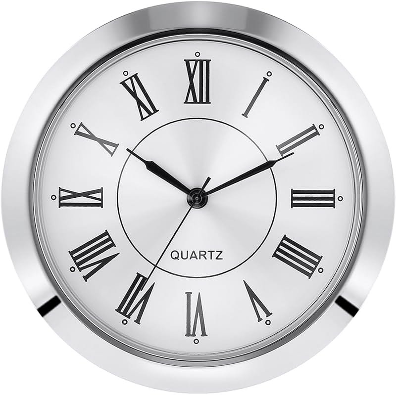 Hicarer 2-1/8 Inch (55 mm) Quartz Clock Fit-up/Insert, Fit Diameter 1.97 Inch (50 mm) Hole, Zinc-Alloy Metal Case, Roman Numeral, Silver - Product Image
