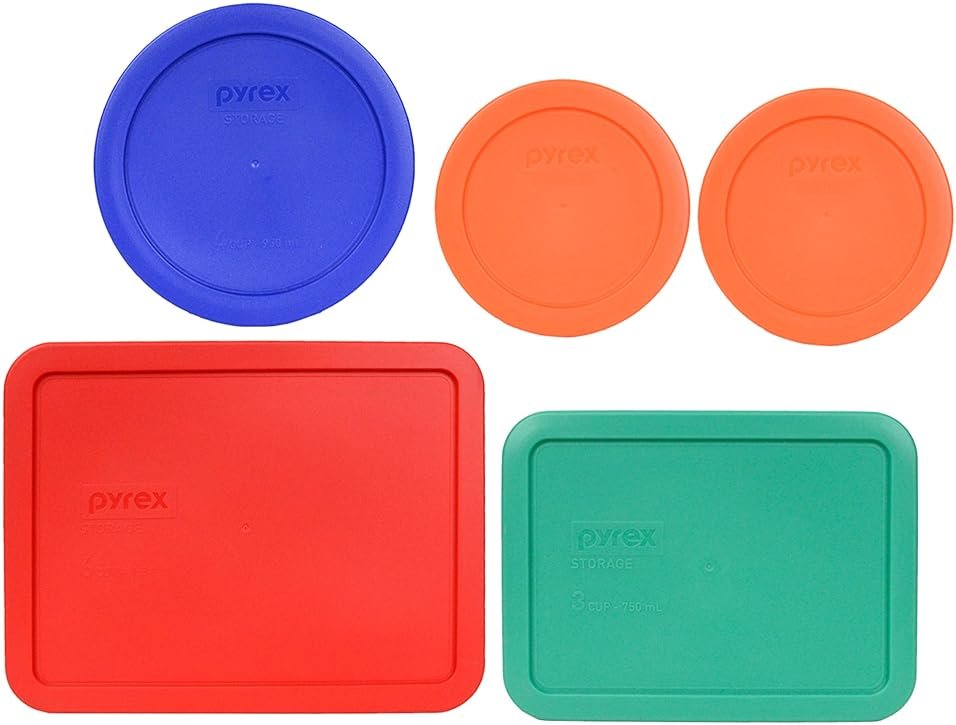 Pyrex Bundle (2) 7200-PC 2-Cup Orange (1) 7201-PC 4-Cup Cadet Blue, (1) 7210-PC 3-Cup Light Green, (1) 7211-PC 6-Cup Red Lid - Product Image