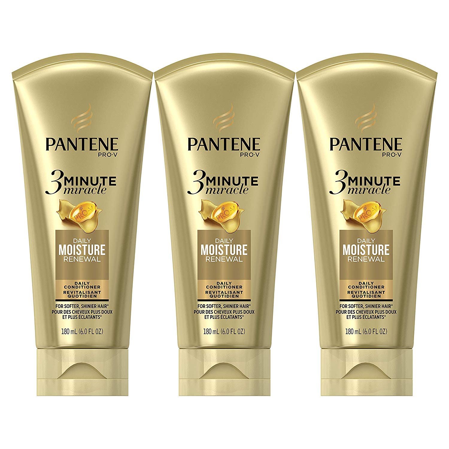 Pantene, Conditioner, Pro-V Daily Moisture Renewal for Dry Hair, 3 Minute Miracle, 6 Fl Oz (Pack of 3) - Product Image