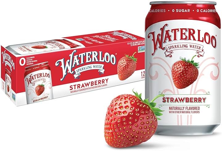 Waterloo Sparkling Water, Strawberry Naturally Flavored, 12 Fl Oz Cans (Pack of 12) – Zero Calories and Zero Sugar or Sweeteners - Product Image