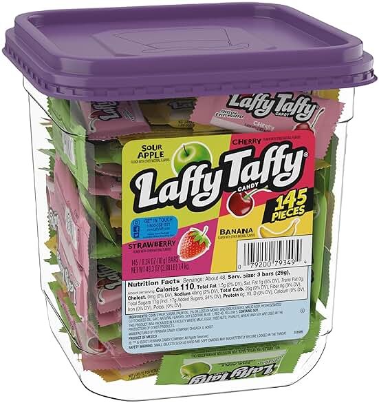 Laffy Taffy Candy, Assorted Fruit Flavored Taffy Candy, Sour Apple, Cherry, Strawberry & Banana Flavors (145 Pieces), 49.3 Ounce - Product Image