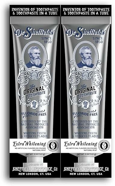 Dr. Sheffield’s Fluoride Free Toothpaste, Extra Whitening, Certified Natural Toothpaste with Real Peppermint Flavor, Teeth Whitening Toothpaste for Fresh Breath, 2-Pack - Product Image