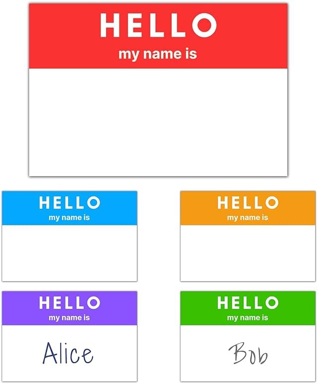 250 Pack - Hello My Name is Stickers, Name Tags Stickers Labels - 3" x 2", 5 Colors - Product Image