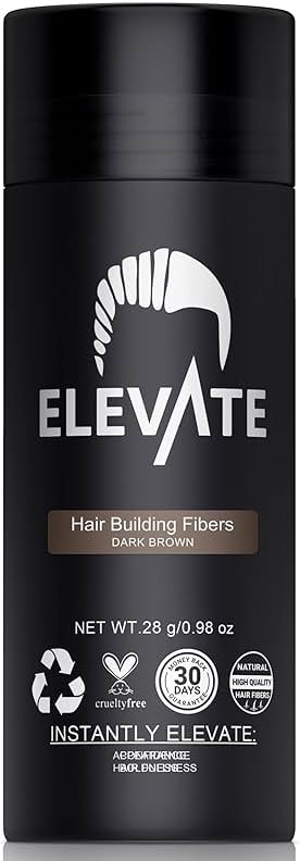ELEVATE Hair Fibers to Instantly Thicken & Completely Conceal Thinning Balding Areas Loss in 30 Seconds for Men & Women (DARK BROWN) 28g Size - 100% Natural & Undetectable Keratin Fibers - Product Image
