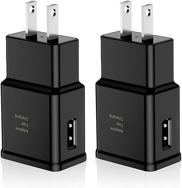 Adaptive Fast Charging Block USB Wall Charger Adapter Fits Samsung Galaxy S25/S24/S23/S22/S22 Ultra/S21/S20/S10/S9/S8/S7/Edge/Note 10 Quick Charge (Black, 2 Pack) - Product Image