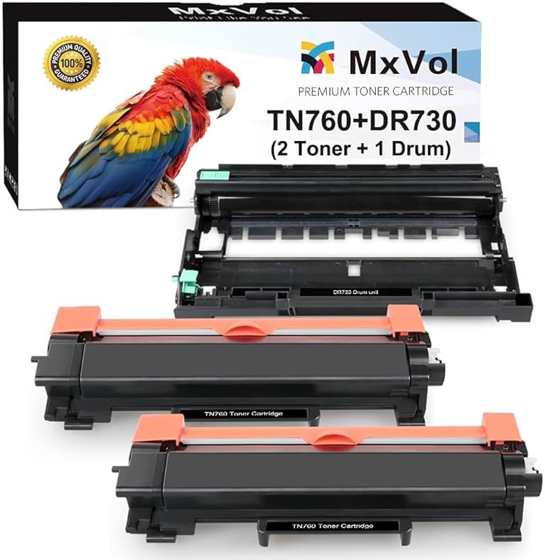 MxVol Compatible TN760 Toner DR730 Drum Replacement for Brother TN760 TN730 DR730 DR-730 Drum Toner Set use for MFC-L2710DW MFC-L2750DW HL-L2325DW HL-L2350DW HL-L2370DW HL-L2390DW HL-L2395DW Printer - Product Image