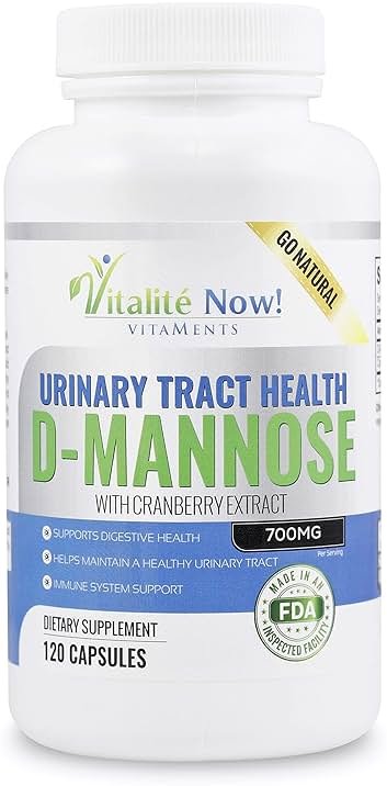 High Strength Pure D-Mannose with Cranberry Extract for Natural Urinary Tract Infections and UTI Support - Digestive Health - Immune System Support - 700mg - Non-GMO - 120 Pills - Product Image
