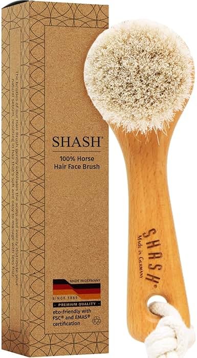 SHASH Since 1869 Hand Made in Germany - Sustainable Exfoliating Face Brush, Scrub Cleansing Brush, Exfoliates Skin to Help Reduce Flaking, Supports Glowing Complexion (Medium Horse Hair Bristle) - Product Image