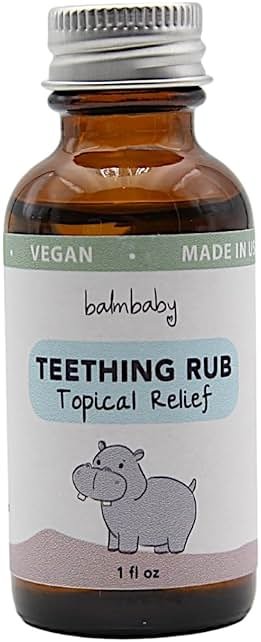 Balm Baby Teething Oil Rub - Natural Baby Teething Relief Aid with Chamomile & Clove - Vegan, Non-GMO, Gentle & Effective - 1 oz Glass Bottle (Bottle w/Cap) - Product Image