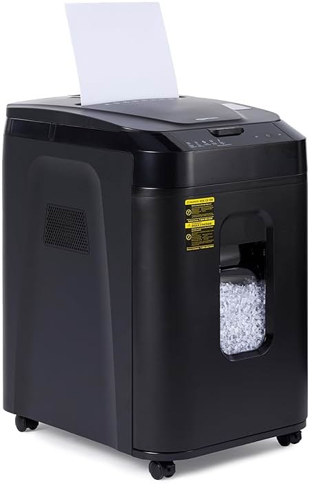 Amazon Basics 150-Sheet Autofeed Micro-Cut Paper and Credit Card Shredder, High Security Level P-4 with 8.5-Gallon Bin, 60-Minute Continuous Run Time, Black - Product Image