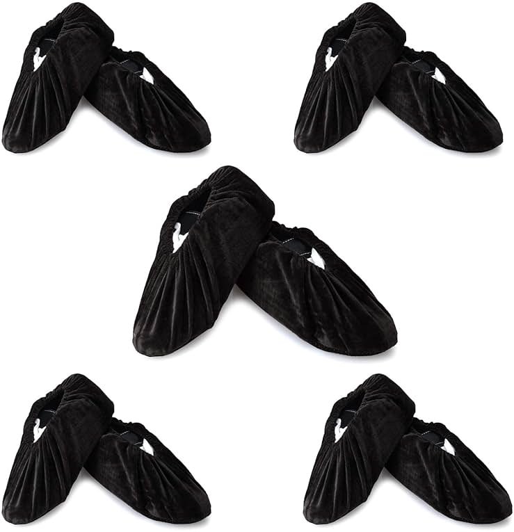 PlasMaller 5 Pairs Non Slip Washable Reusable Shoes Covers For Household Thickened Boots, Black, L - Product Image