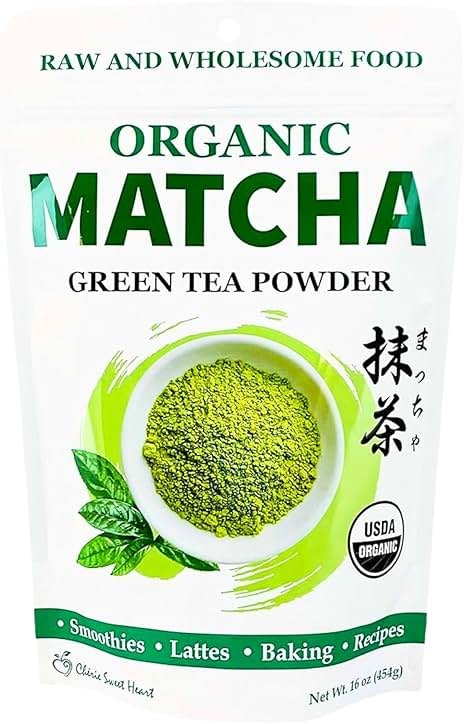 Cherie Sweet Heart Organic Matcha Green Tea Powder - Premium Culinary Grade, Authentic Japanese Origin, Antioxidant-Rich, Gluten-Free, Vegan – Perfect for Lattes, Cooking, Baking & Smoothies – 16oz Resealable Bag - Product Image
