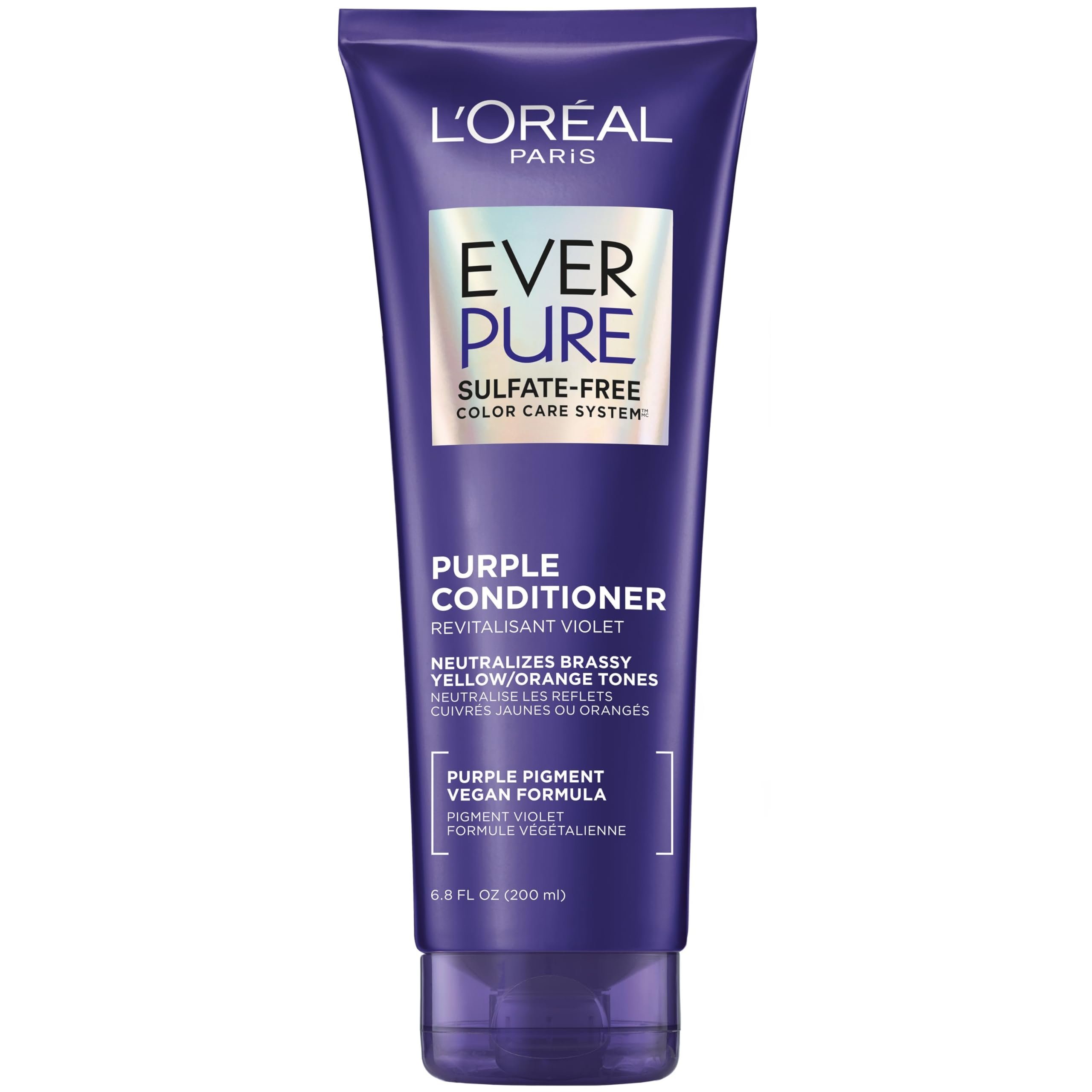 L’Oreal Paris Sulfate Free Brass Toning Purple Conditioner for Blonde, Bleached, Silver, or Brown Highlighted Hair, EverPure, 6.8 Fl Oz (Packaging May Vary) - Product Image