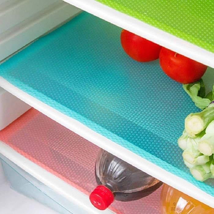 AKINLY 9 Pack Refrigerator Mats,Washable Fridge Mats Liners Easy to Clear Fridge Pads Mat Shelves Drawer Table Mats Refrigerator Liners for Shelves,3Red/3Green/3Blue - Product Image