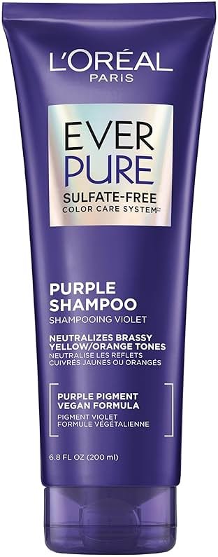 L’Oreal Paris Sulfate Free Brass Toning Purple Shampoo for Blonde, Bleached, Silver, or Brown Highlighted Hair, EverPure, 6.8 Fl Oz (Packaging May Vary) - Product Image