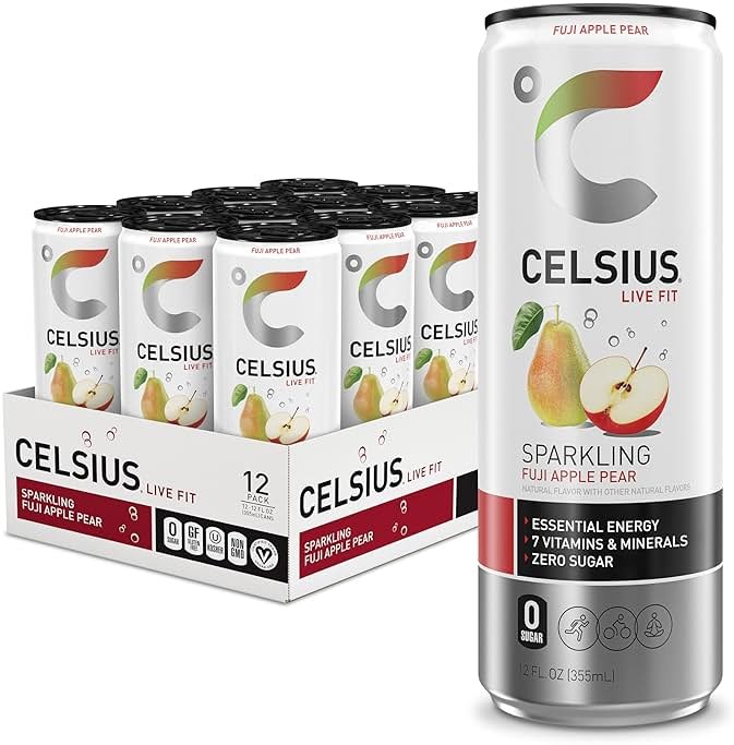 CELSIUS Sparkling Fuji Apple Pear, Sugar Free Energy Drink, 12 Fl Oz (Pack of 12) - Product Image