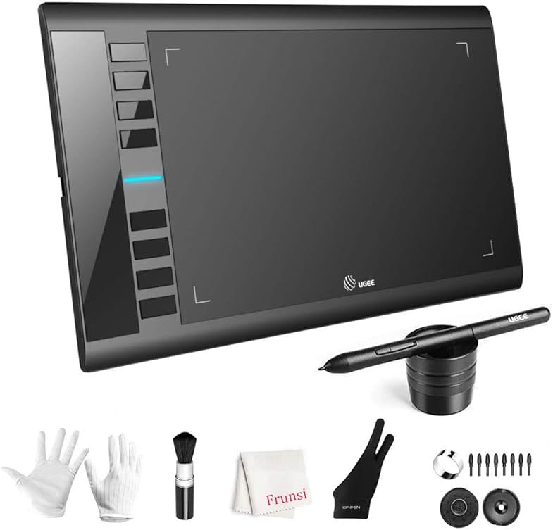 Drawing Tablet, UGEE M708 10 x 6 inch Large Drawing Tablet with 8 Hot Keys, Passive Stylus of 16384 Levels Pressure, Digital Graphics Art Tablet for PC Paint, Design, Art Creation Sketch - Product Image