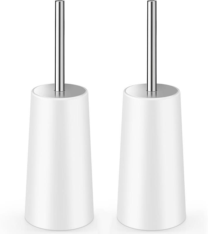 Toilet Brush and Holder, 2 Pack Toilet Brush with 304 Stainless Steel Long Handle, Toilet Bowl Brush for Bathroom Toilet-Ergonomic, Elegant,Durable (White) - Product Image