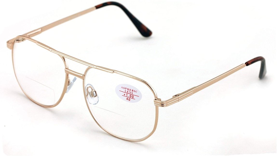 V.W.E. Bifocal Metal Tear Drop Reading Glasses - Big Lens Spring Hinge Square Reader - Clear lens - Product Image