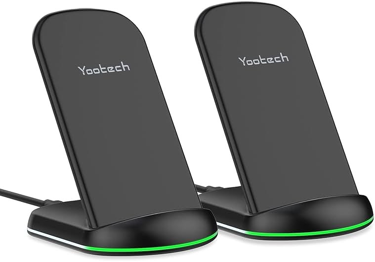 Yootech [2 Pack] Wireless Charger,10W Max Wireless Charging Stand,Compatible with iPhone 17/17 Pro/17 Pro Max/Air/16/15/14/13/SE 2022/12/11/X/8,Galaxy S25/S24/S23(No AC Adapter) - Product Image