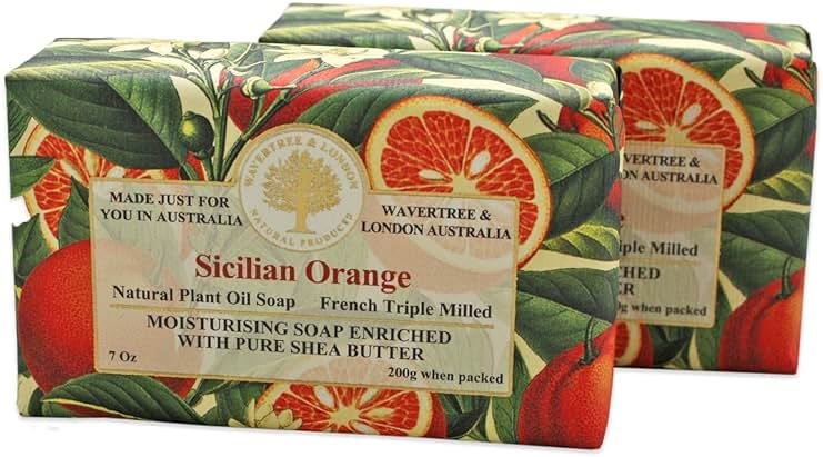 Wavertree & London Sicilian Orange Scented Natural Soap (2 Bars), 7oz Moisturizing French Triple Milled Soap Bars enriched with shea butter - Pure Plant Based Bath & Body Bars for All Skin Types - Product Image