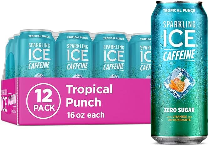 Sparkling Ice Caffeine Tropical Punch Sparkling Water with Caffeine, Zero Sugar, with Antioxidants and Vitamins,16 fl oz Cans (Pack Of 12) - Product Image