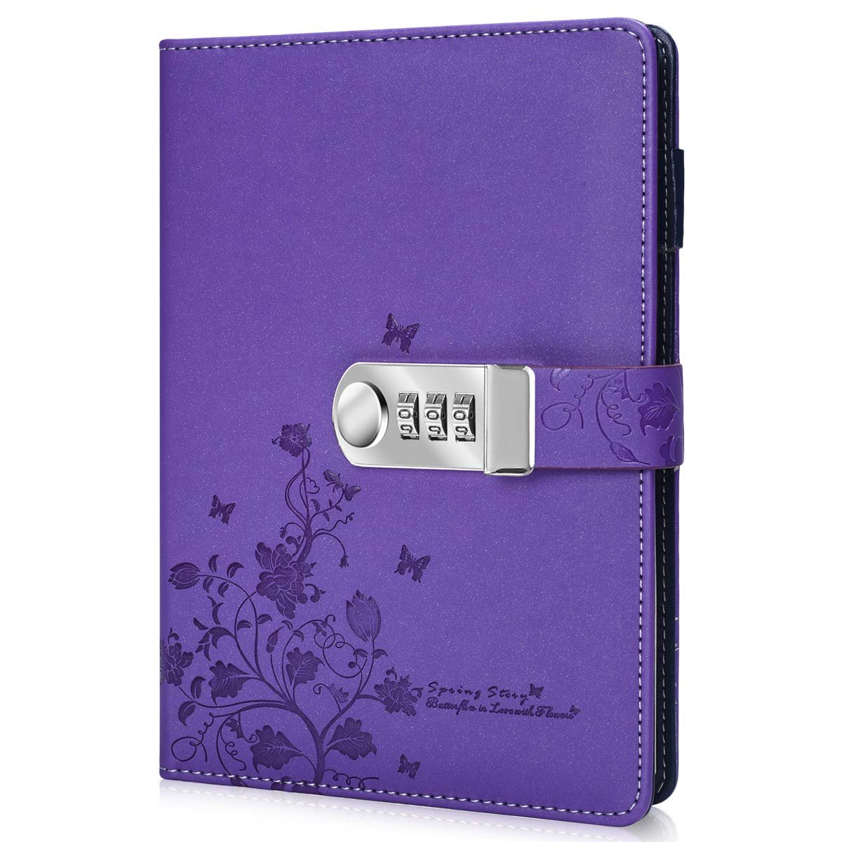 ARRLSDB PU Leather Journal with Lock, A5 Size Diary with Combination Lock Password Notebook Locking Personal Diary (Purple) - Product Image