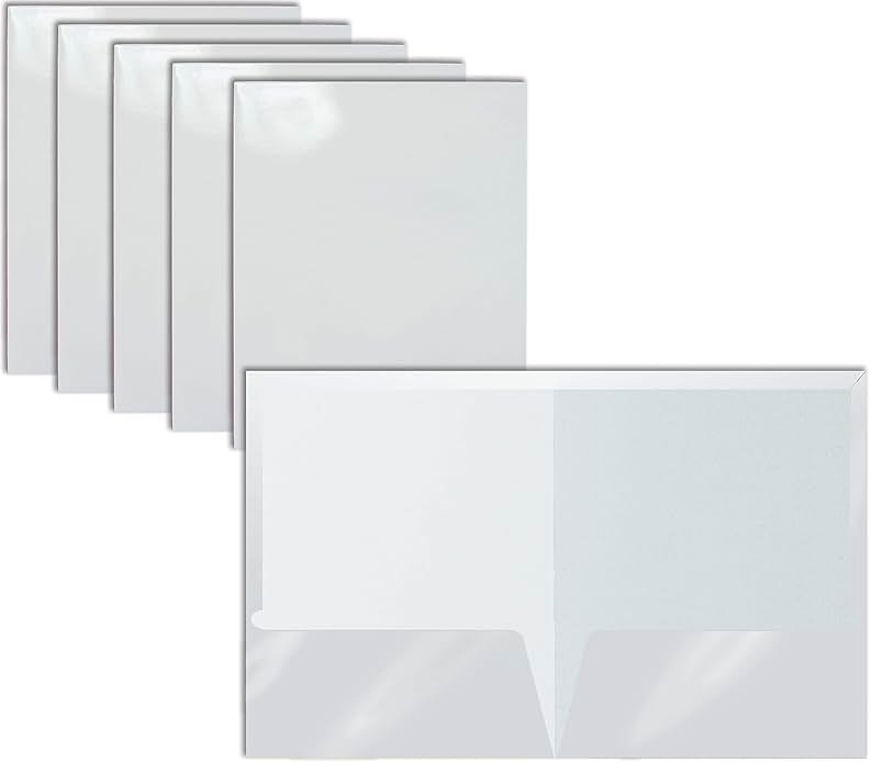 Better Office Products 2 Pocket Glossy Laminated White Paper Folders, Letter Size, 25 Pack, White Paper Portfolios, Box of 25 - Product Image