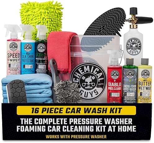 Chemical Guys 16-Piece Arsenal Builder Car Wash Kit with Foam Cannon, Bucket, and 6 x 16 oz Care Chemicals - Car Detailing Kit Works with Pressure Washers, Trucks, SUVs, Motorcycles, and More - Product Image