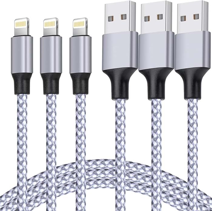 TAKAGI for iPhone Charger, [MFi Certified] Lightning Cable 3PACK 6FT Nylon Braided USB Charging Cable High Speed Transfer Cord Compatible with iPhone 14/13/12/11 Pro Max/XS MAX/XR/XS/X/8/iPad - Product Image