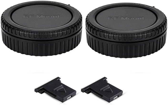 2 Pack RF Mount Body Cap Cover & Rear Lens Cap for Canon EOS R100 R50 R50V R10 R8 R7 R6 Mark V III II R5 R3 R1 R RP Mirrorless Camera & RF Mount Lenses, Includes 2 Extra Hot Shoe Protective Covers - Product Image