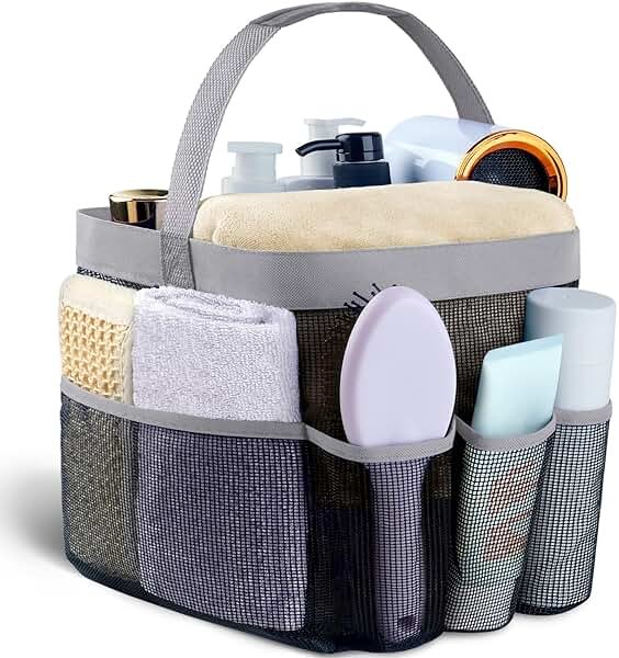 Attmu Mesh Shower Caddy Portable for College Dorm Room Camping Essentials, Shower Caddy Dorm with 9-Pockets, Large Capacity Hanging Basket Bathroom Bag for Toiletry, Swimming, Gym, Camp, Beach - Product Image