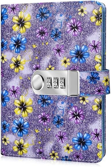 ARRLSDB Binder Diary with Lock, A6 Refillable Leather Diary Password Journal Locking Personal Journal Diary, Size: 7.3×5.3 Inch (Purple) - Product Image
