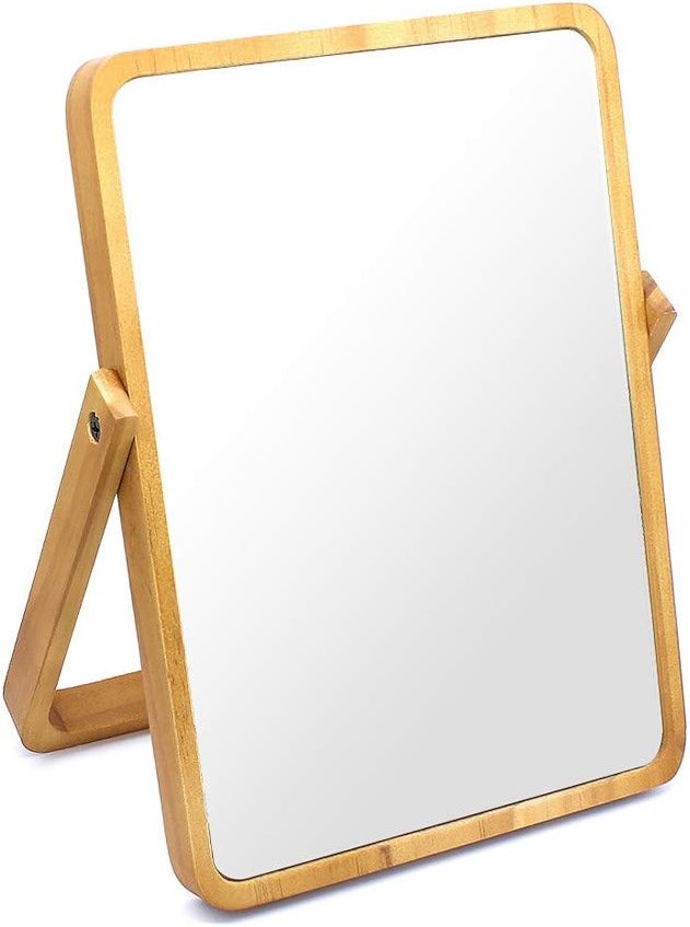 Buwico Rectangle Standing Vanity Makeup Mirror, Wood Frame, 10.2"L x 7.3"W, Modern Style, Tabletop Mount, Bathroom & Home Decor - Product Image