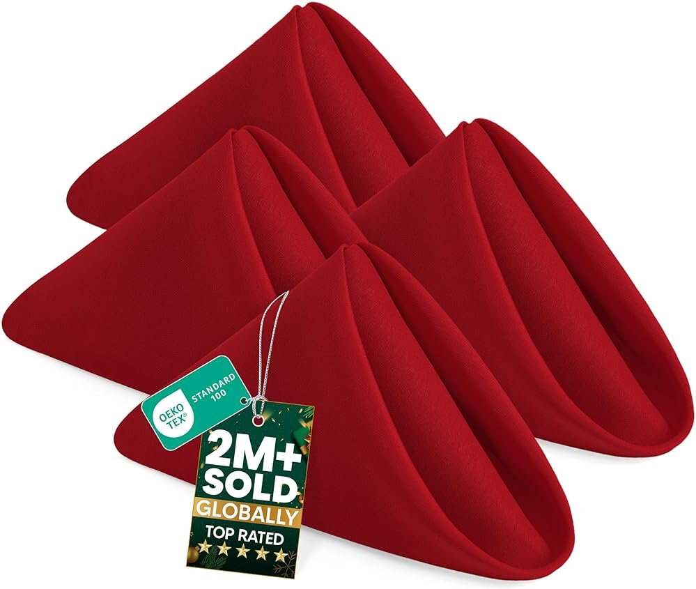 Utopia Home [24 Pack, Red] Cloth Napkins 17x17 Inches, 100% Polyester Hemmed Edges, Washable and Reusable Ideal for Parties, Weddings and Dinners - Product Image