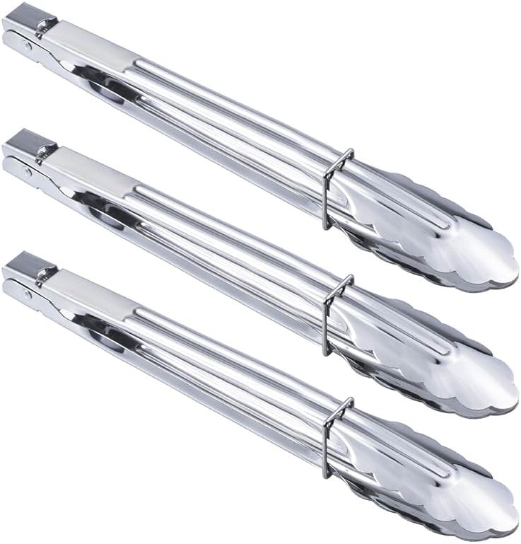 HINMAY Stainless Steel Serving Tongs Grilling Tongs for Cooking Camping Barbecue (12-Inch 3 Pieces) - Product Image