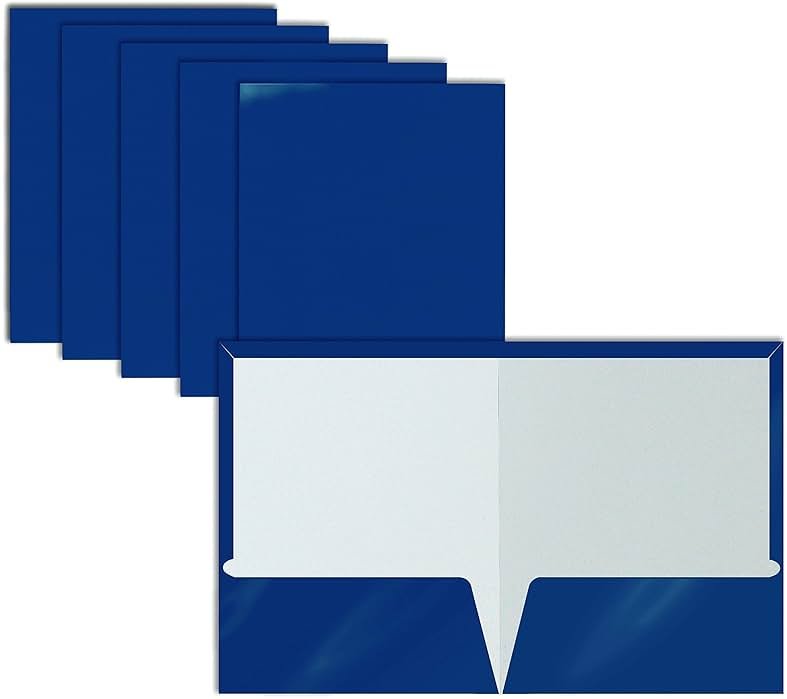 Better Office Products 2 Pocket Glossy Laminated Blue Paper Folders, Letter Size, Blue Paper Portfolios, Box of 25 - Product Image