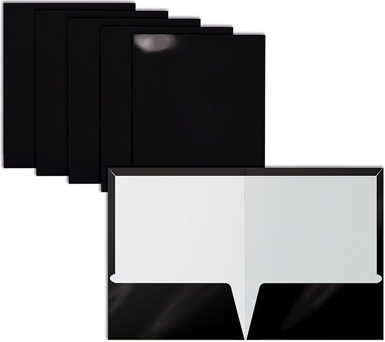 Better Office Products 2 Pocket Glossy Laminated Black Paper Folders, Letter Size, Black Paper Portfolios, Box of 25 - Product Image
