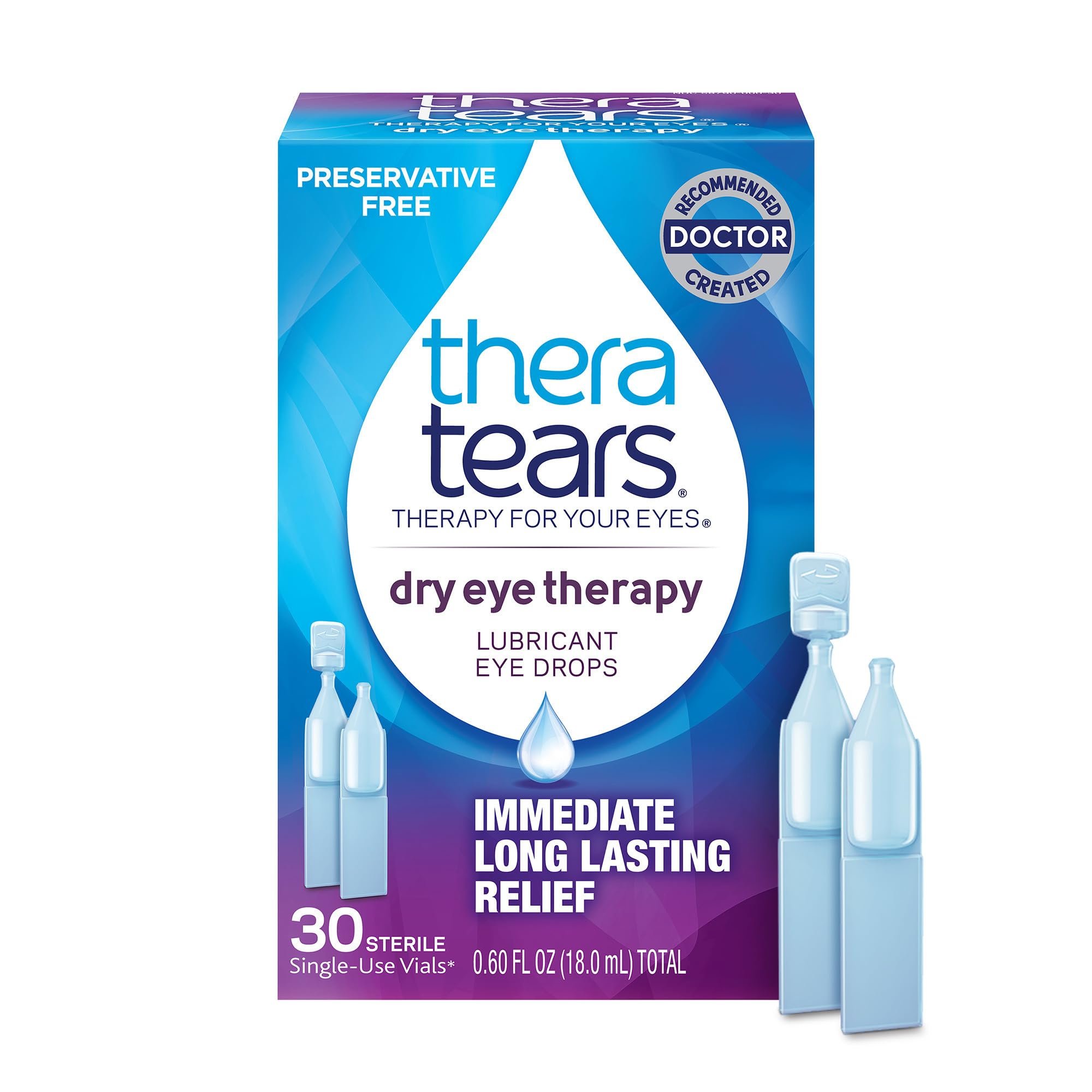 TheraTears Dry Eye Therapy Lubricating Eye Drops for Dry Eyes, Preservative Free eye drops, 30 Single-Use Vials - Product Image