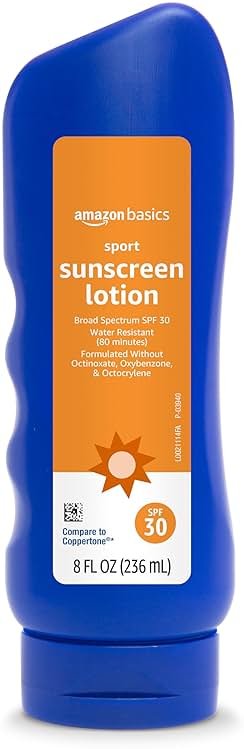 Amazon Basics Sport Sunscreen Lotion SPF 30, Water Resistant (80min), Formulated without Octinoxate & Oxybenzone, Broad Spectrum UVA/UVB Protection, 8 Fluid Ounce - Product Image