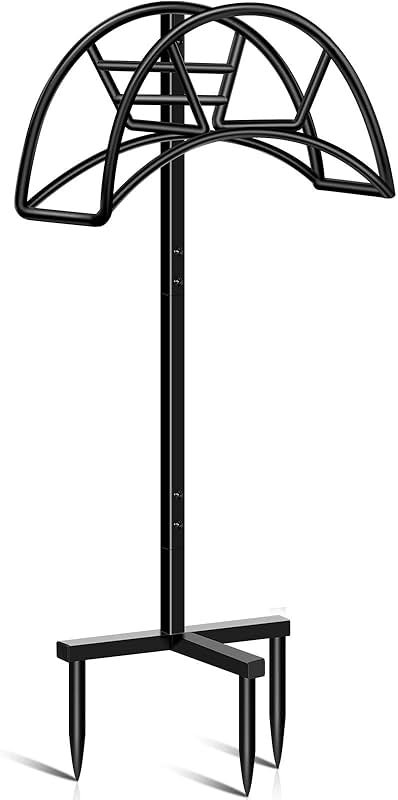 TomCare Garden Hose Holder 4 Spikes Garden Hose Reel Hose Stand Upgraded Water Hose Storage with Tool Hooks Garden Hose Hanger Organizer Holds 160ft Hoses for Outside Yard Lawn, Black - Product Image