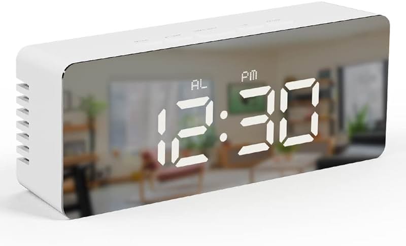 mooas LED Digital Mirror Clock 2 Types, Alarm/Snooze, Temperature, LED Mirror Clock (Rectangle) - Product Image