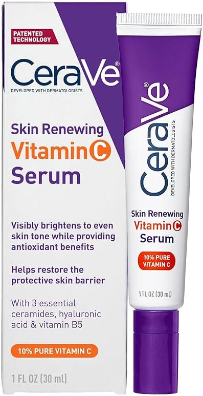 CeraVe Vitamin C Serum for Face with 10% Pure Vitamin C, Hyaluronic Acid & 3 Essential Ceramides, Skin Brightening Antioxidant Serum, Hydrates & Improves Skin Tone & Texture, Fragrance-Free, 1oz - Product Image