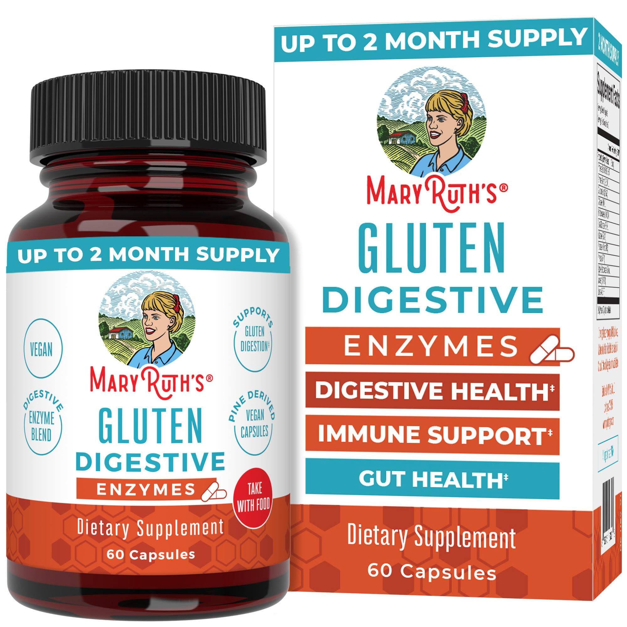 MARYRUTH'S Gluten Digestive Enzymes | Proprietary Enzyme Blend | Lactase | Glucoamylase | Protease | Cellulase | Alpha-Galactosidase | Pectinase | Phytase | Lipase | Vegan | Non-GMO | 60 Count - Product Image