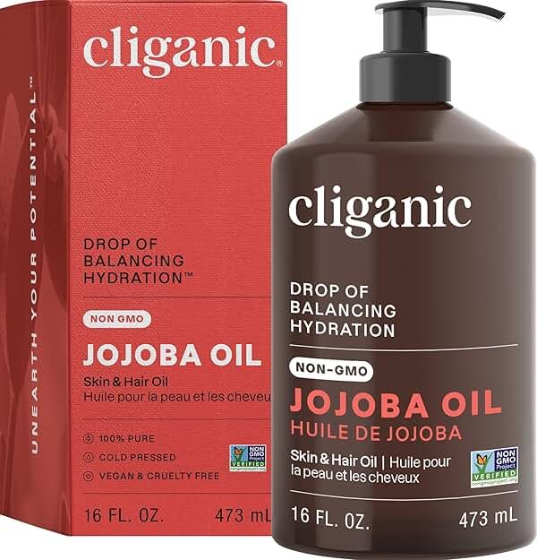 Cliganic Jojoba Oil Non-GMO, Bulk 16oz | 100% Pure for Skin, Hair & Face, Cold Pressed Natural Hexane Free - Hair Relaxer - Product Image