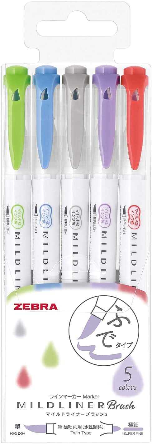 Zebra Highlighter Mildliner Brush Noble Color 5 Colors Set, WFT8-5C-NC - Product Image