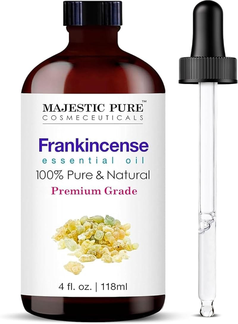 Majestic Pure Essential Oil with Glass Dropper - 100% Pure and Natural - Essential Oils for Diffuser, Aromatherapy, Soap and Candle Making, Frankincense Essential Oil, Frankincense Oil, 4 Fl Oz - Product Image